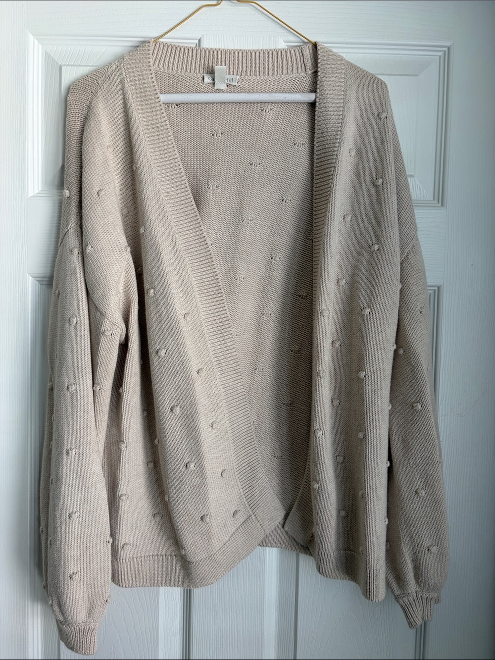 Garnet Hill Beige Dot-Texture Open Cardigan